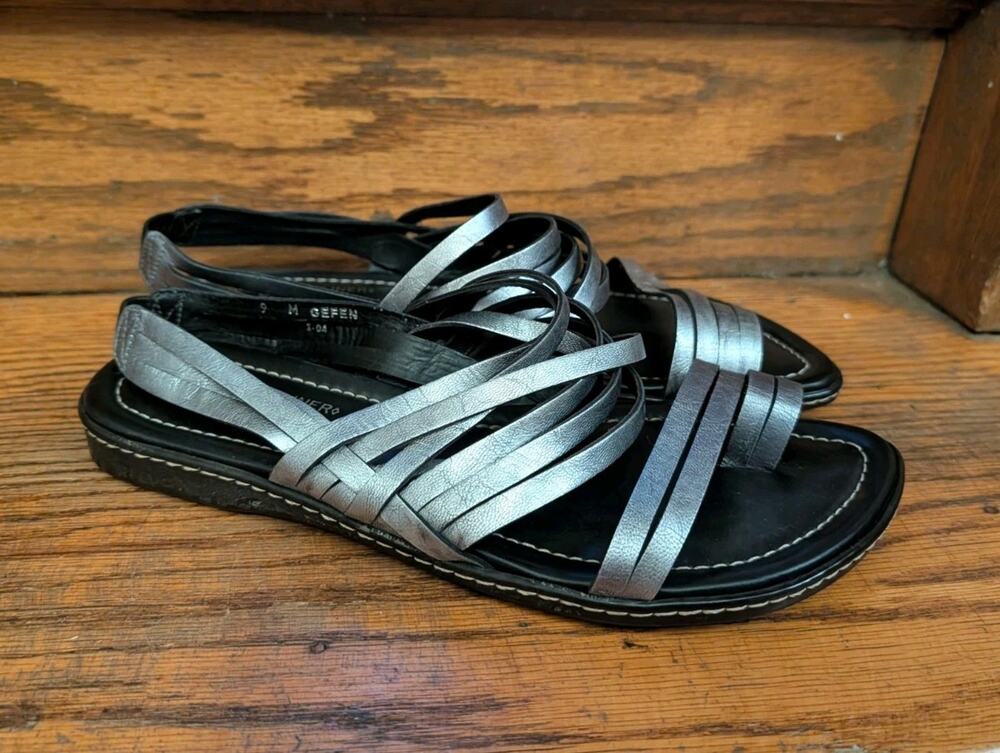 Donald J Pliner Italian Silver Leather Gefen Slingback Sandals Women's 9